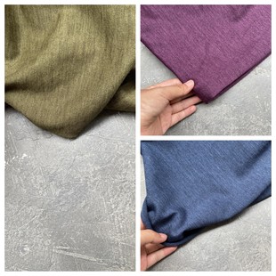 紫色军绿蓝色日本产微弹力纯羊毛针织面料设计师T恤裙布料