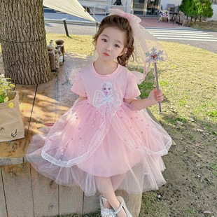 女童夏装连衣裙2024蓬蓬裙，儿童裙子纱裙，夏季女宝宝爱莎公主裙