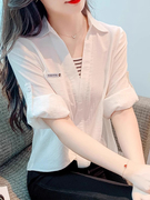 假两件白色衬衫女夏季2024韩版宽松洋气时尚七分袖雪纺衫上衣