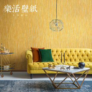 北欧素色金色金黄色加厚布纹亚麻墙纸中式客厅，卧室背景壁纸非自粘