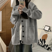 加厚jk毛衣外套慵懒风宽松针织，开衫女2023秋冬灰色学院风上衣
