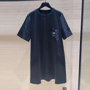 品哥弟新短袖连衣裙，2023夏季口袋刺绣宽松黑色，长款t恤1500436