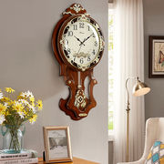 汉时（Hense）欧式钟表客厅大挂钟轻奢时钟创意木质摆钟艺术挂表