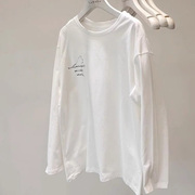纯棉白色字母长袖T恤女春秋设计感小众宽松休闲打底衫上衣服