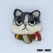 日本 匠人手工 羊毛猫咪 胸针 蝴蝶结 灰猫 可爱包包毛衣别针