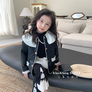 女童皮衣外套2024春装宝宝，洋气时髦上衣，韩版儿童小香风夹克衫
