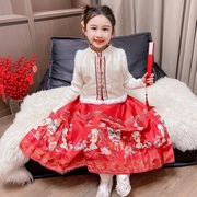 女童套装冬季2024儿童洋气中国风马面裙宝宝加厚红色年服冬装