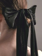 时髦气场 法式黑色褶皱超大号蝴蝶结飘带发圈头花头饰发绳头花女