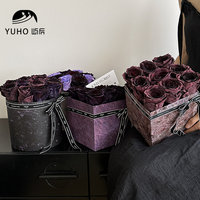 屿后七夕原创大理石梅紫酱系列礼盒鲜花，玫瑰插花方形圆形抱抱桶