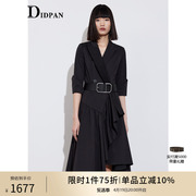IDPAN女装商场同款通勤气质不对称西装戗驳领设计感中长袖连衣裙
