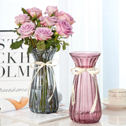 欧式创意水培透明彩色束腰款玻璃，花瓶百合玫瑰鲜花干花插花瓶摆件