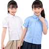 女童白色圆领衬衫短袖夏季女孩蝴蝶结袖口衬衣小学生纯棉校服上衣