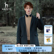 Hazzys哈吉斯奥特莱斯男士中长款毛呢大衣韩版修身羊毛外套男潮流