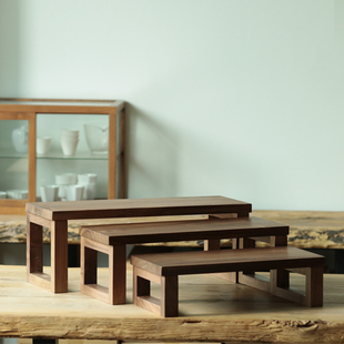 黑胡桃木实木茶具台化妆品架调味架简约日式展示架桌面收纳置物架