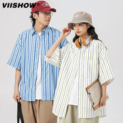 VIISHOW冰丝短袖衬衫男夏季薄款速干潮牌日系宽松休闲衬衣外套