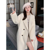 韩国双面羊绒西装大衣女，秋冬季小个子中长款米，白色羊毛呢外套