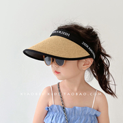 女童防晒帽草帽儿童遮阳帽，男童帽子夏季防紫外线宝宝太阳帽空顶帽