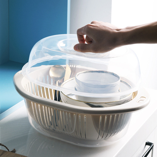 双层带盖塑料洗菜篮厨房沥水，篮家用多功能圆形果盘洗菜盆水果篮子