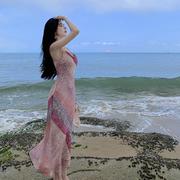 沙滩裙女夏季法式吊带荡领连衣裙气质知性纯欲性感修身显瘦包臀裙