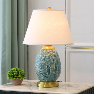 美式全铜陶瓷台灯卧室床头灯家用温馨装饰客厅中式欧式遥控台灯