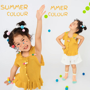 儿童摄影服装姜黄色(姜，黄色)上衣短裤5-7岁女童，夏季多巴胺甜美主题服装正