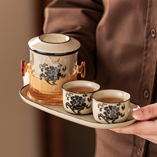 红茶杯玻璃双耳泡茶壶陶瓷，过滤内胆简易懒人，功夫茶具冲茶神器耐热