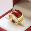 大气红玛瑙欧美时尚戒指男士霸气钛钢镀24K金指环宝石戒子宽扳指