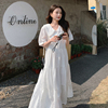 法式娃娃领白色泡泡袖连衣裙，女2023夏季中长款设计感小众裙子