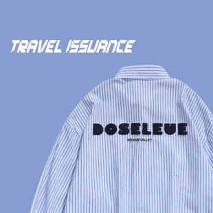 TRAVEL ISSUANCE 日系竖条纹设计感慵懒学院风宽松情侣长袖衬衫bf