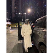 Xinlei Lin 双面呢大衣女冬2021年燕麦色中长款加厚气质外套