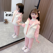 女童套装2023洋气韩版秋冬装儿童卫衣宝宝加绒加厚三件套冬季