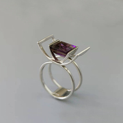 2023设计师首饰925纯银高级感气质，时髦天然紫水晶宝石中指食指戒