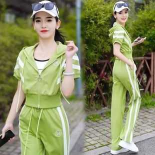 时尚套装裤女夏季韩版休闲连帽运动套装洋气减龄显瘦三件套潮