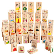 多米诺木制骨牌宝宝早教，学习益智100片双面汉字，木质儿童玩具积木