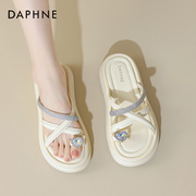 达芙妮daphne~仙女风，厚底凉拖鞋女踩屎感水钻，一字拖鞋松糕沙滩鞋