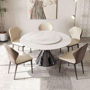意式岩板餐桌椅组合圆桌带转盘中小户型餐桌圆形饭桌餐桌家用颜1.
