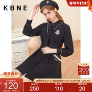 黑色连衣裙女学院风裙子，kbne2022春装长袖小众，设计感衬衫裙