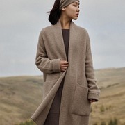 秋冬重磅加厚羊绒开衫大衣女宽松双层领中长款系带毛衣外套