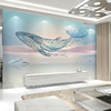 鲸鱼轻奢沙发电视背景墙壁布，3d客厅立体壁画简约现代大气壁纸