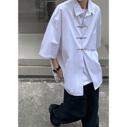 中国风短袖衬衫夏季白色半袖唐装上衣新中式男装休闲盘扣衬衣潮流