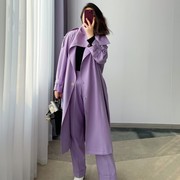 DARONG春季紫色风衣外套中长款宽松时髦简约