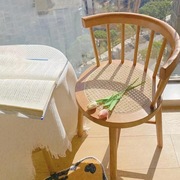日式简约实木温莎椅复古藤编椅家用美式餐椅，阳台休闲单人靠背椅