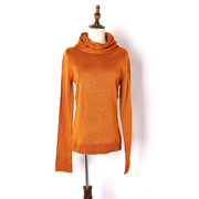 秋冬季女式高领常规款针织衫，女韩版时尚纯色拼接套头，长袖毛衣上衣