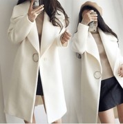 2020秋冬韩版羊毛呢外套加厚大翻领白色中长款茧型呢子大衣女