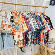 2023短袖花衬衫女日系复古港味风设计感小众夏威夷夏季衬衣