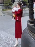中国风女装2023秋冬伴娘服新中式轻国风裙子民国小洋装两件套