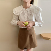 法式少女娃娃领衬衫秋冬蕾丝花边设计感小众宽松打底叠穿长袖衬衣