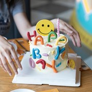 笑脸表情蛋糕装饰摆件，生日快乐彩色字母插件螺旋，蜡烛儿童小孩插牌