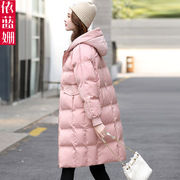 粉色羽绒棉服女中长款2023年冬季宽松时尚减龄面包服休闲棉袄