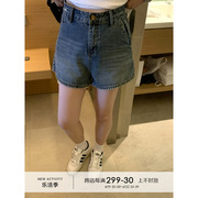YANGLE_宽松牛仔短裤女2024夏季时尚A字阔腿裤高腰短款牛仔裤